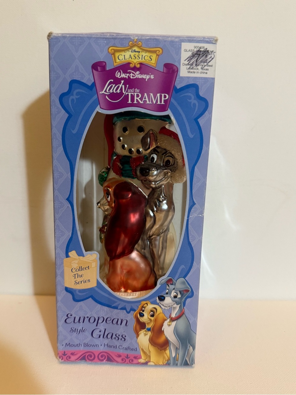 Disney "Lady and the Tramp" European-Style Glass Ornament 1999 Santa's Best Vtg